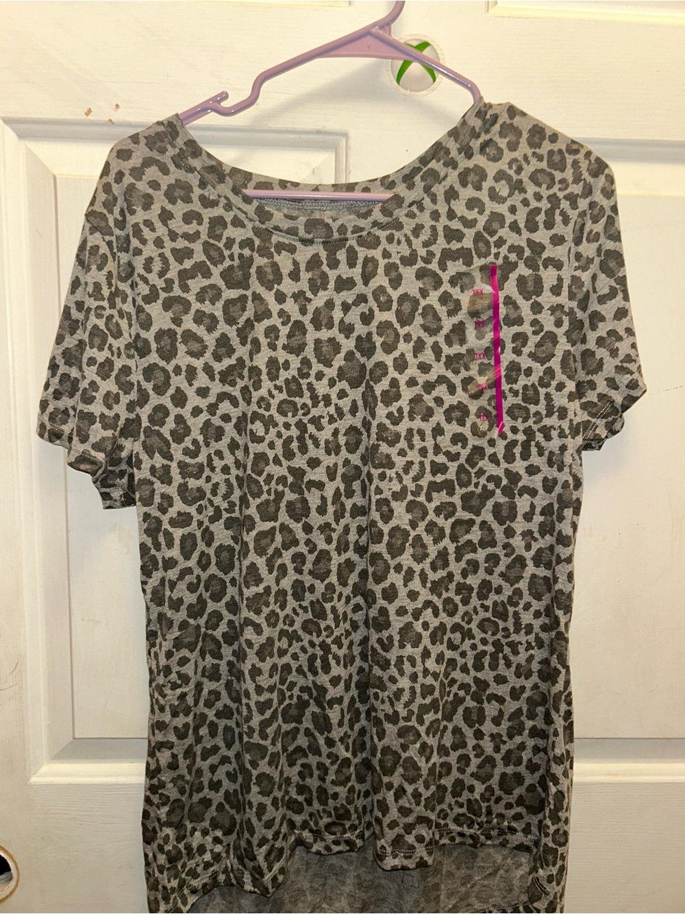 Zoe + Liv Gray Leopard Short Sleeve Tee with Pink Accent